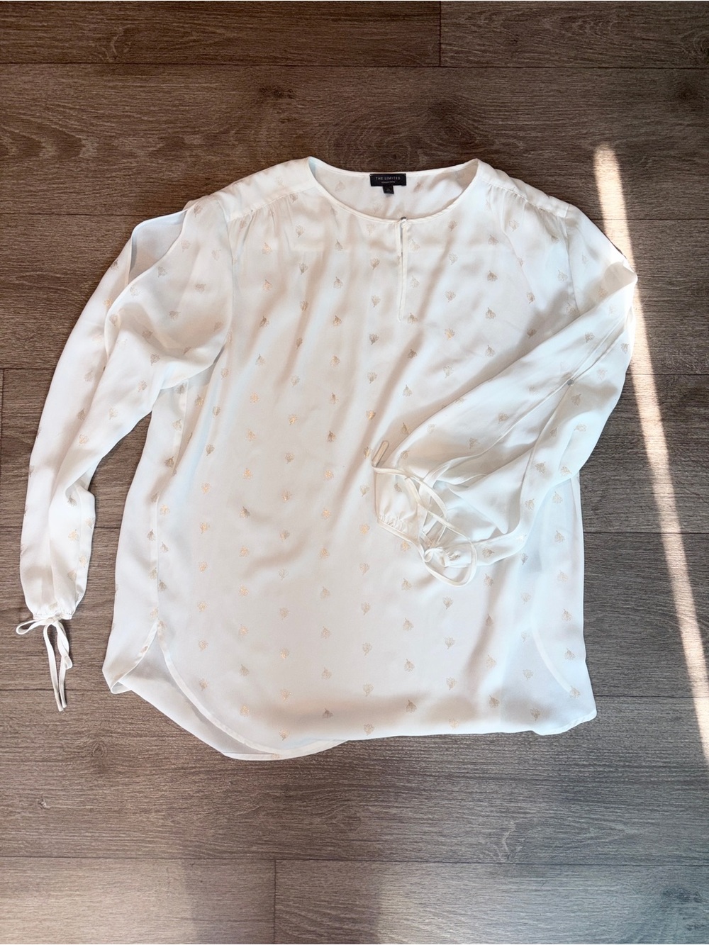 The Limited Cream Embroidered Tie-Cuff Blouse